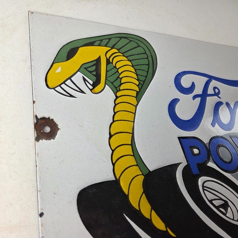 Vintage Ford Power Sign - Cobra Jet Sales Service Gas Oil Porcelain Sign - Image 5