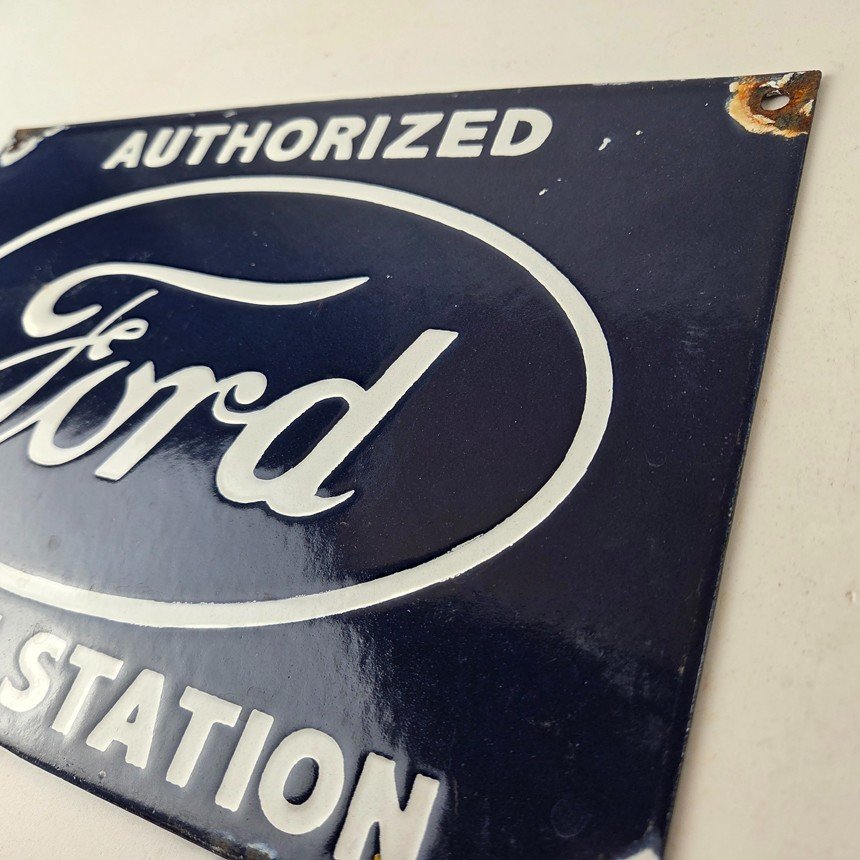 Vintage Ford Sign - Authorized Service Station Gas Pump Porcelain Metal Sign - Image 12
