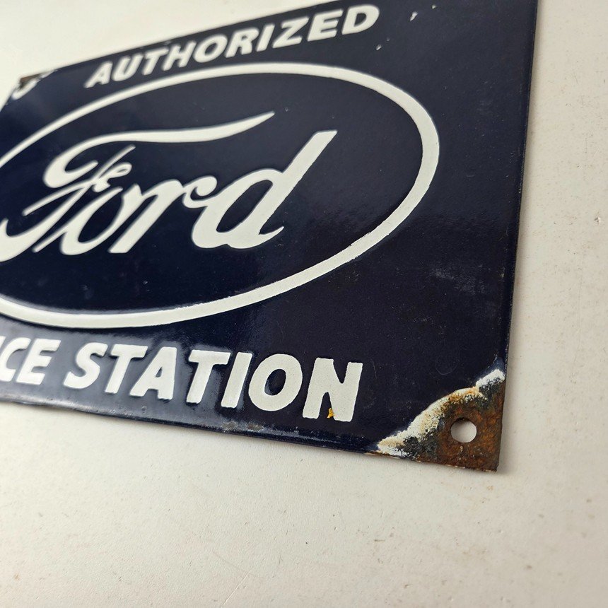 Vintage Ford Sign - Authorized Service Station Gas Pump Porcelain Metal Sign - Image 13