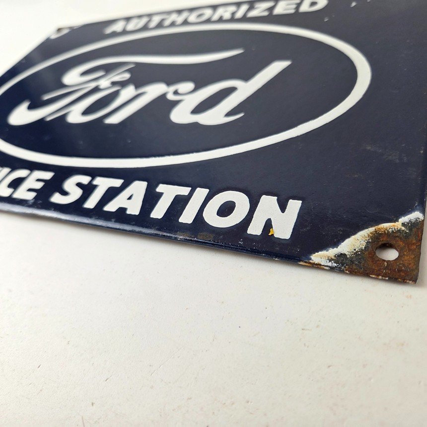 Vintage Ford Sign - Authorized Service Station Gas Pump Porcelain Metal Sign - Image 14