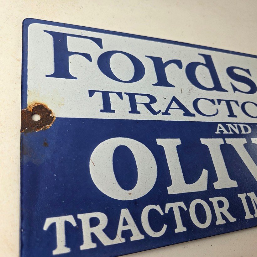 Vintage Fordson Tractors Sign - Oliver Sales Service Gas Porcelain Sign - Image 5
