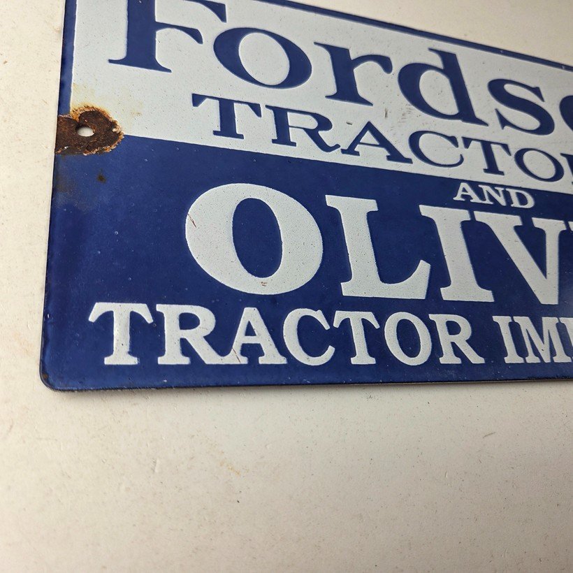 Vintage Fordson Tractors Sign - Oliver Sales Service Gas Porcelain Sign - Image 6