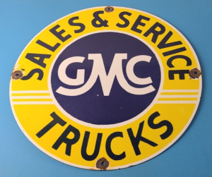 Vintage General Motors Sign GMC Automobiles Trucks Porcelain Large Gas Sign 305883632784