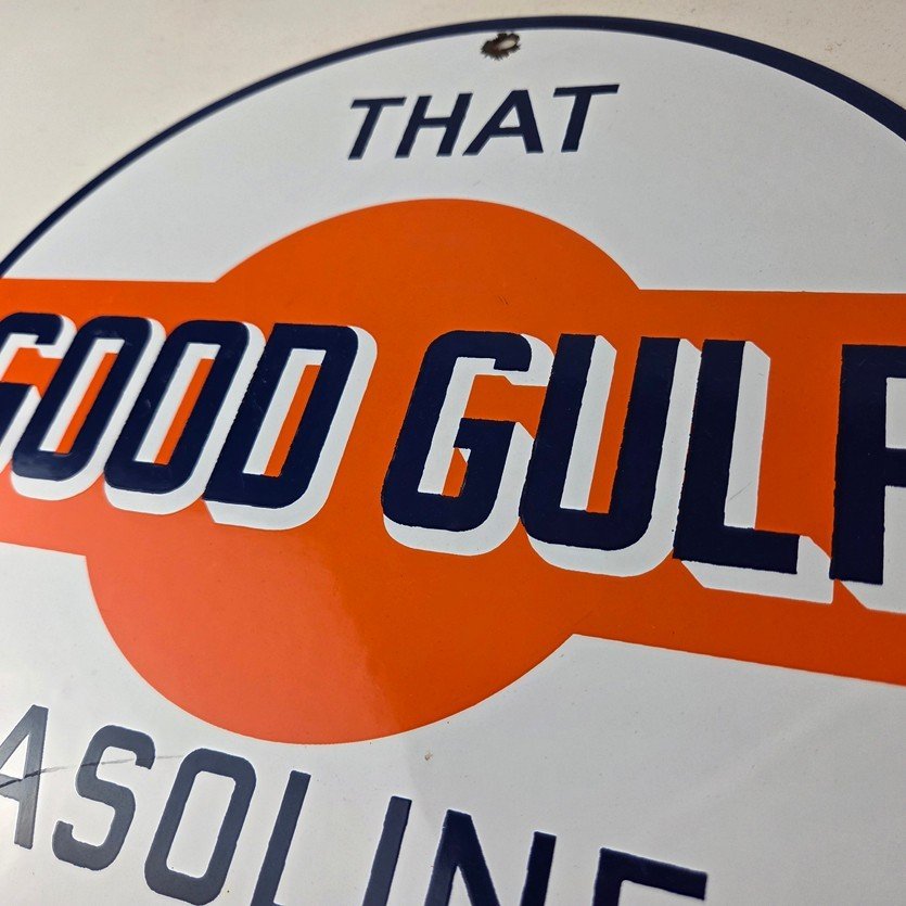Vintage Good Gulf Gasoline Sign - Service Station Gas Pump Plate Service Sign - Image 12