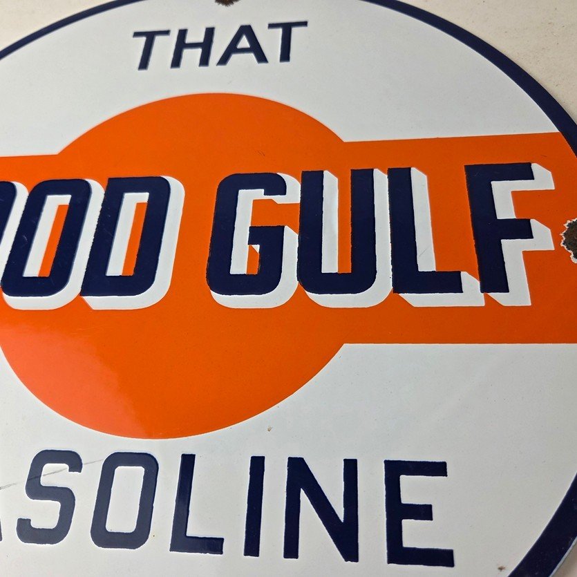 Vintage Good Gulf Gasoline Sign - Service Station Gas Pump Plate Service Sign - Image 3