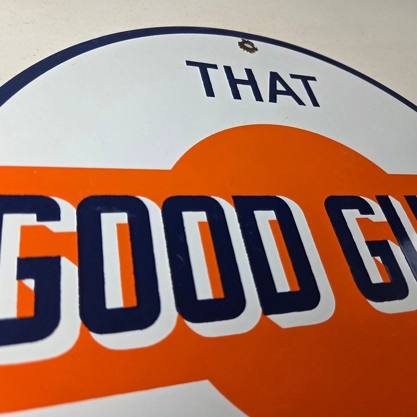 Vintage Good Gulf Gasoline Sign - Service Station Gas Pump Plate Service Sign - Image 5