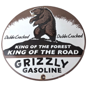 Vintage Grizzly Porcelain Sign - Automotive Gasoline Pump Sign