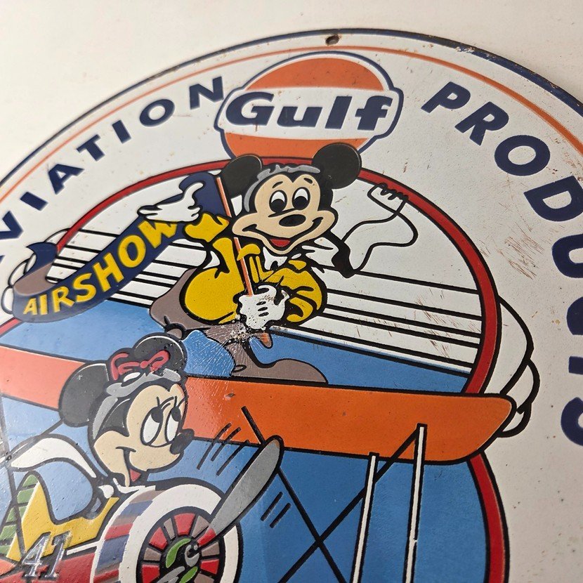 Vintage Gulf Aviation Mickey Minnie Porcelain Sign - Disney Airshow Sign - Image 12