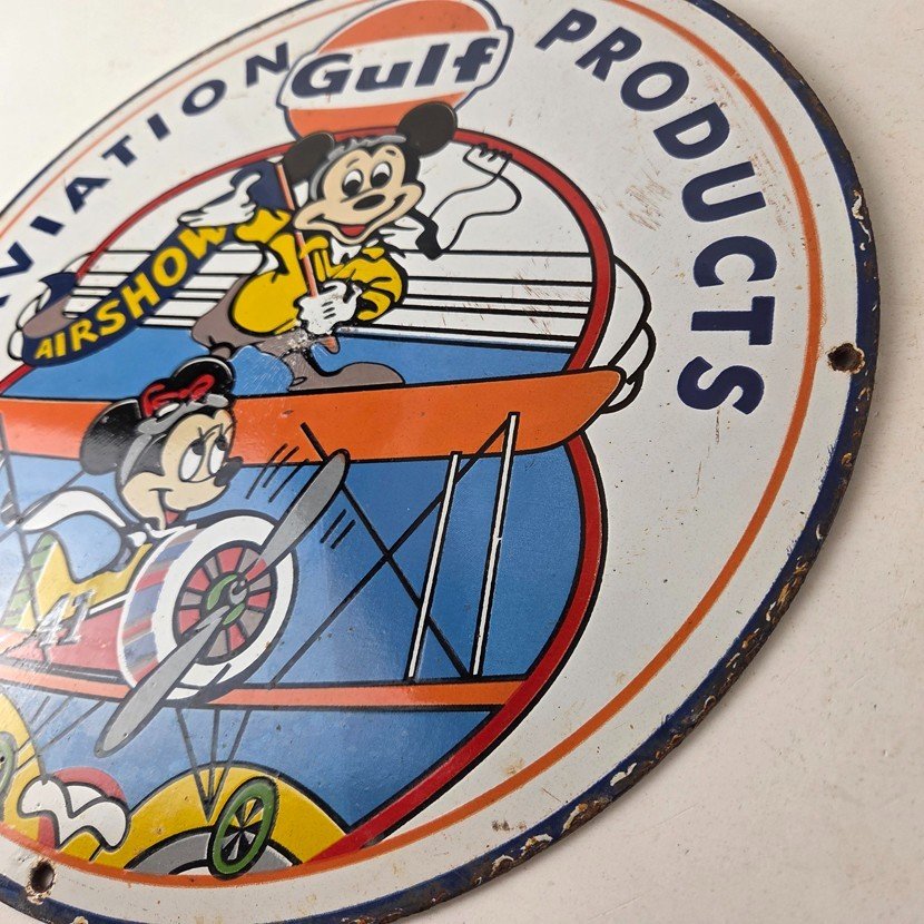 Vintage Gulf Aviation Mickey Minnie Porcelain Sign - Disney Airshow Sign - Image 13