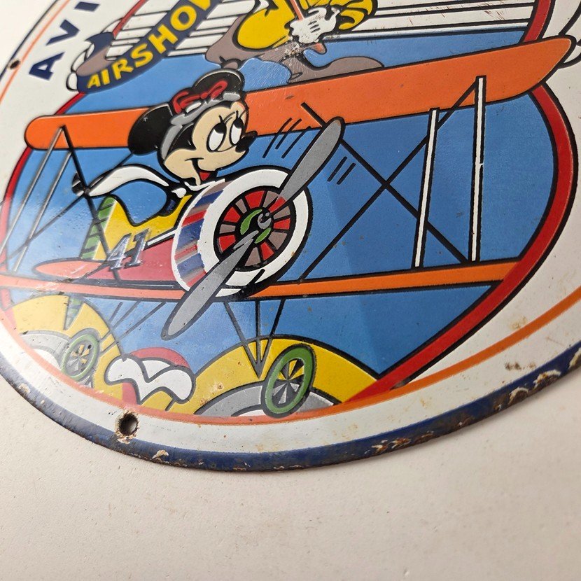 Vintage Gulf Aviation Mickey Minnie Porcelain Sign - Disney Airshow Sign - Image 14