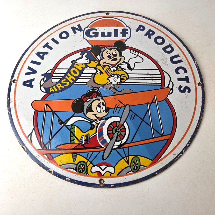 Vintage Gulf Aviation Mickey Minnie Porcelain Sign - Disney Airshow Sign - Image 15