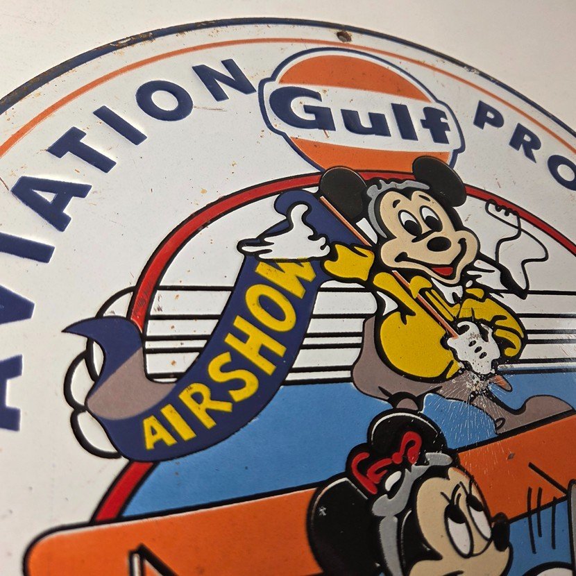 Vintage Gulf Aviation Mickey Minnie Porcelain Sign - Disney Airshow Sign - Image 5