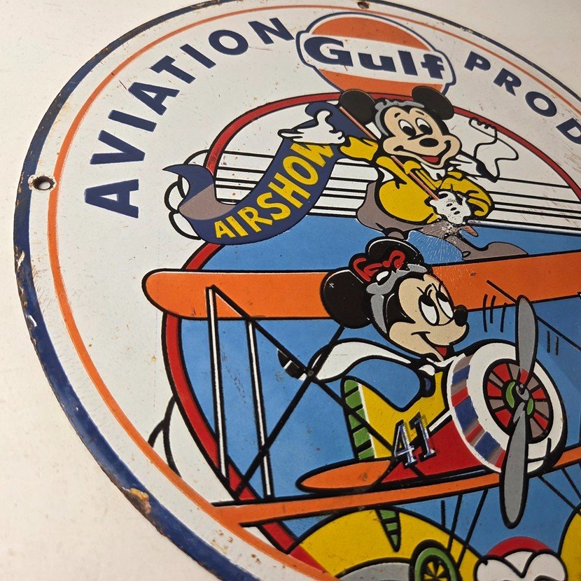 Vintage Gulf Aviation Mickey Minnie Porcelain Sign - Disney Airshow Sign - Image 6
