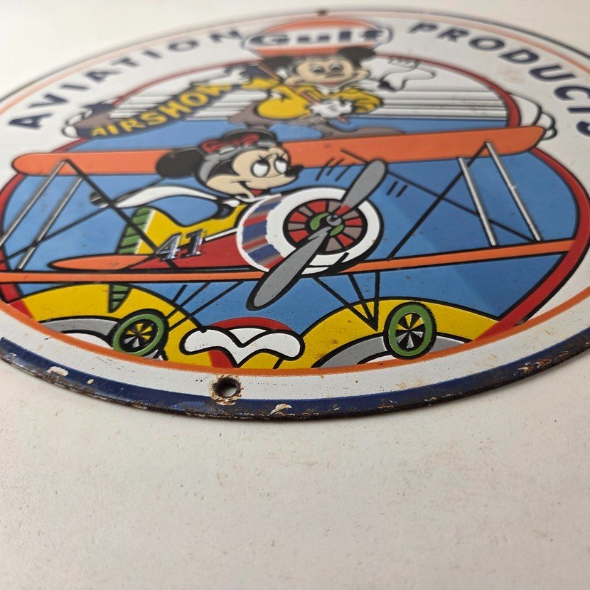 Vintage Gulf Aviation Mickey Minnie Porcelain Sign - Disney Airshow Sign - Image 10