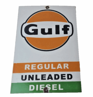 Vintage Gulf Gasoline Sign - Porcelain Octane Type Gas Pump Service Station Sign