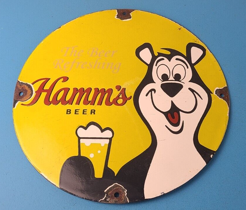 Vintage Hamms Beer Sign Brewery Alcohol Bear Gas Pump Porcelain Sign 305888466954