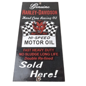 Vintage Harley Davidson Motorcycle Sign - Racing Oil Porcelain Pump Ad Sign