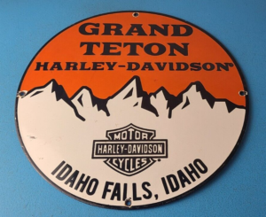 Vintage Harley Davidson Motorcycles Sign Grand Teton Porcelain Gas Pump Sign 305853098254