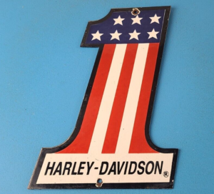 Vintage Harley Davidson Motorcycles Sign Number One USA American Flag Gas Sign 305895417324