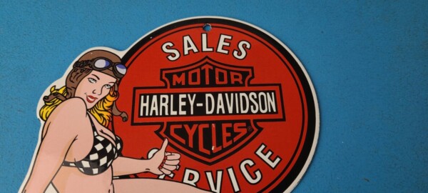 Vintage Harley Davidson Motorcycles Sign - Porcelain Gas Pump Sign - Image 3