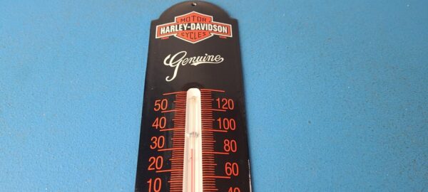 Vintage Harley Davidson Sign Motorcycle Pump Ad Sign on Porcelain Thermometer 305764185844 12