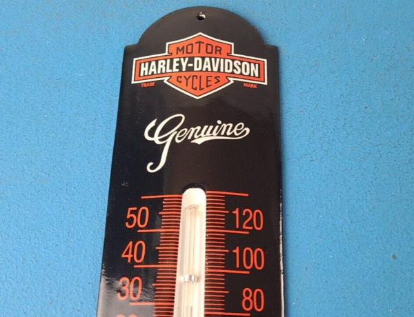 Vintage Harley Davidson Sign Motorcycle Pump Ad Sign on Porcelain Thermometer 305764185844 2