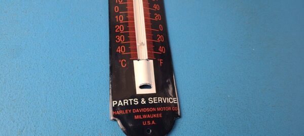 Vintage Harley Davidson Sign Motorcycle Pump Ad Sign on Porcelain Thermometer 305764185844 6