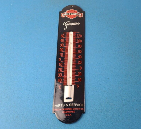 Vintage Harley Davidson Sign Motorcycle Pump Ad Sign on Porcelain Thermometer 305764185844