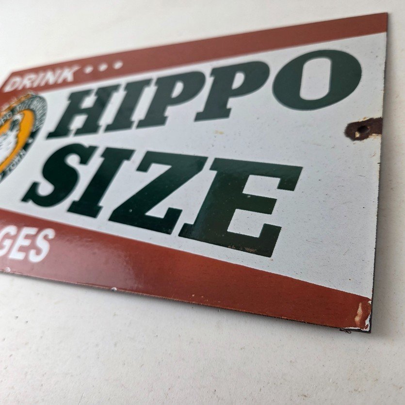 Vintage Hippo Size Porcelain - Gas Pump Drink Big Bottles Soda Beverage Sign - Image 13