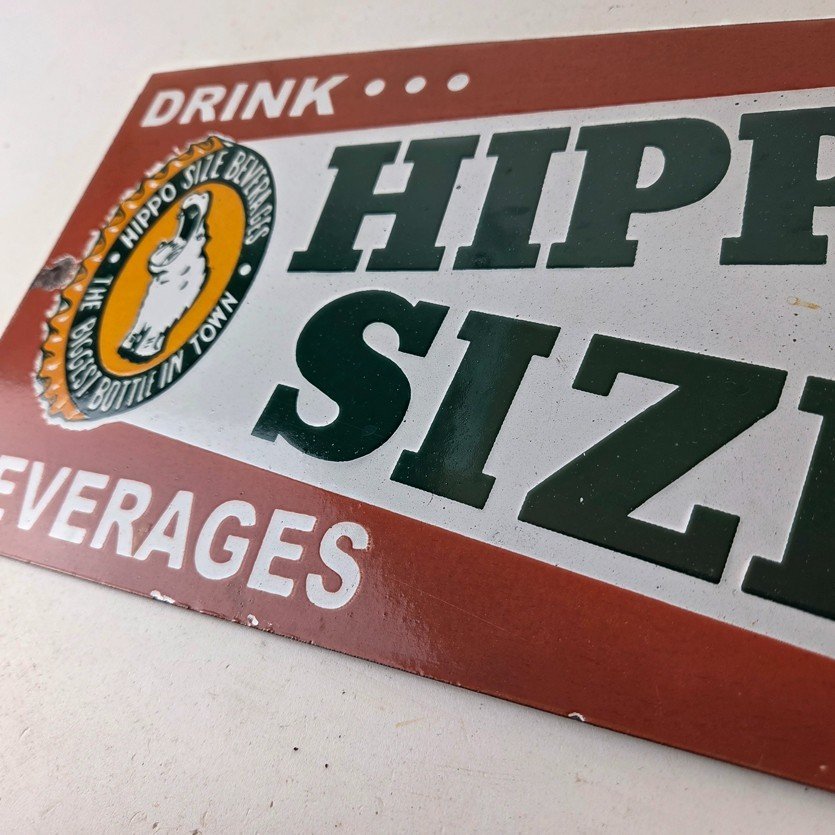 Vintage Hippo Size Porcelain - Gas Pump Drink Big Bottles Soda Beverage Sign - Image 14