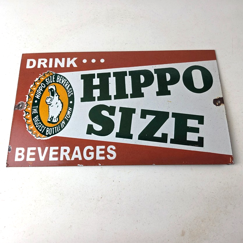 Vintage Hippo Size Porcelain - Gas Pump Drink Big Bottles Soda Beverage Sign - Image 15