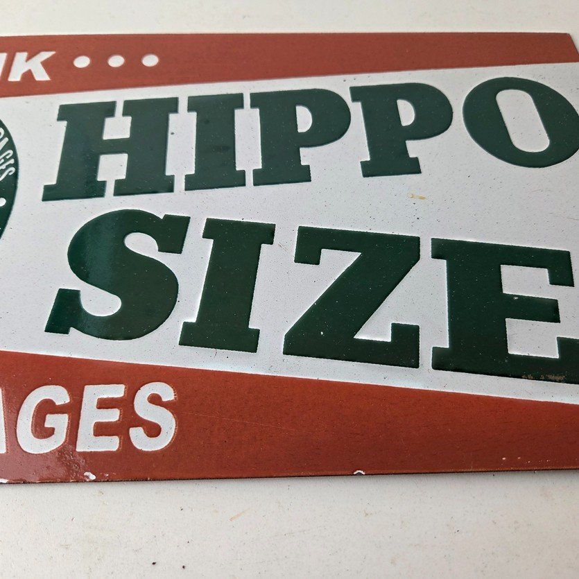 Vintage Hippo Size Porcelain - Gas Pump Drink Big Bottles Soda Beverage Sign - Image 4
