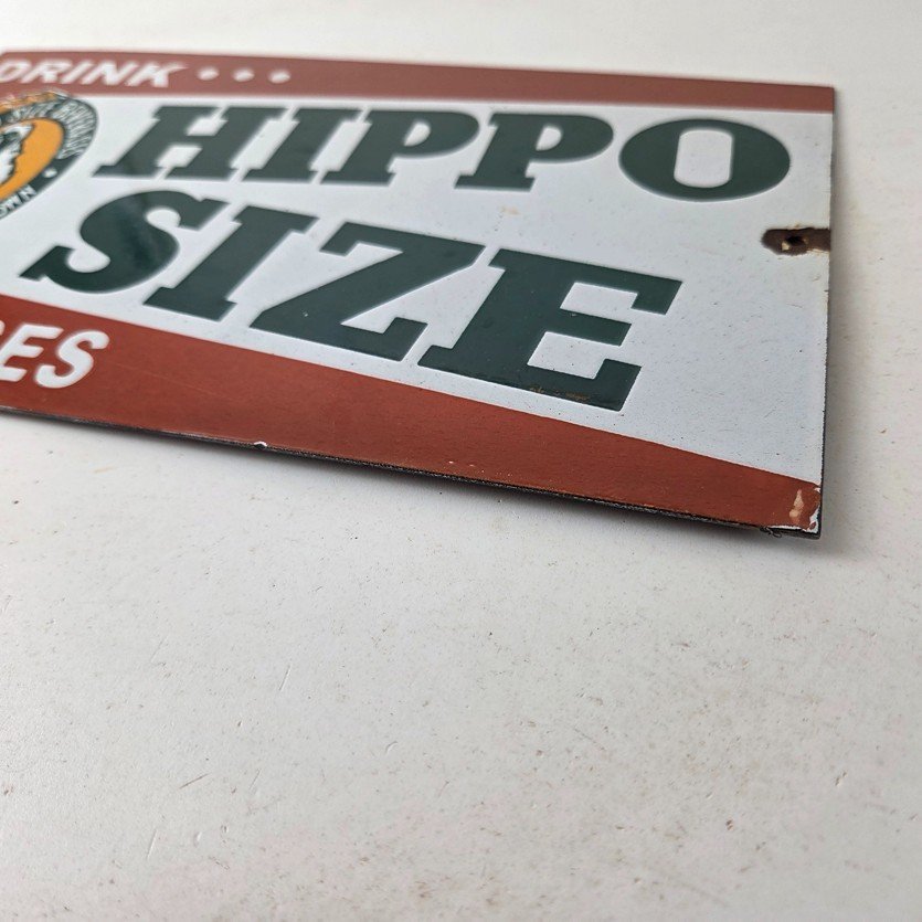 Vintage Hippo Size Porcelain - Gas Pump Drink Big Bottles Soda Beverage Sign - Image 10
