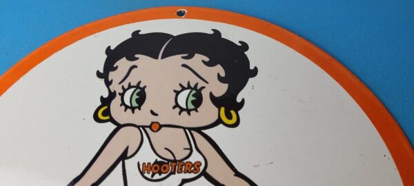 Vintage Hooters Sign Betty Boop Chicken Wing Gas Pump Porcelain Sign 305739850094 12