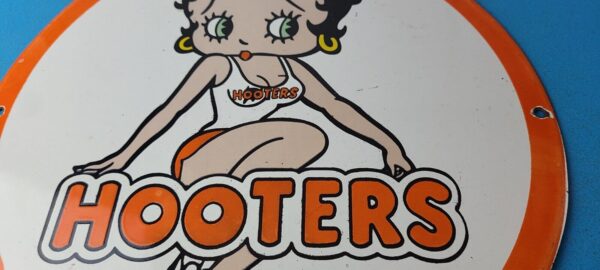 Vintage Hooters Sign Betty Boop Chicken Wing Gas Pump Porcelain Sign 305739850094 3