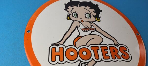 Vintage Hooters Sign Betty Boop Chicken Wing Gas Pump Porcelain Sign 305739850094 5