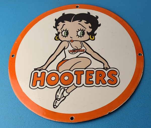 Vintage Hooters Sign Betty Boop Chicken Wing Gas Pump Porcelain Sign 305739850094