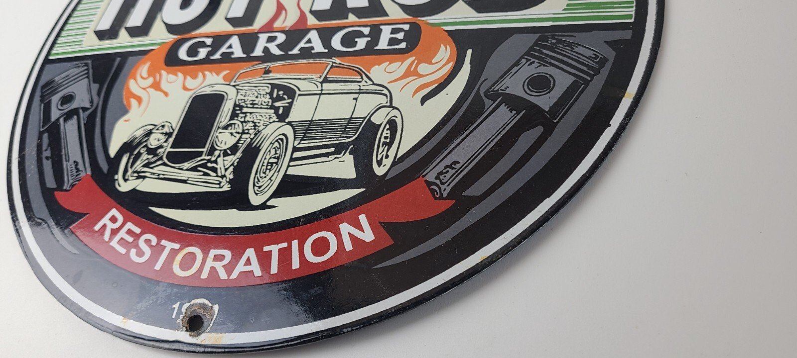 Vintage Hot Rod Shop Sign - Restoration Garage Auto Gas Pump Porcelain Sign - Image 11