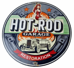 Vintage Hot Rod Shop Sign - Restoration Garage Auto Gas Pump Porcelain Sign