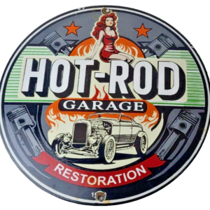 Vintage Hot Rod Shop Sign - Restoration Garage Auto Gas Pump Porcelain Sign