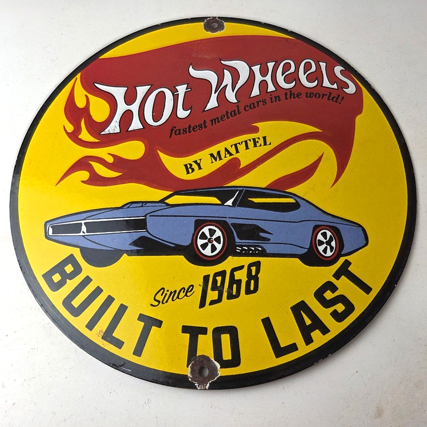 Vintage Hot Wheels Sign - Mattel Die Cast Cars Porcelain Gas Station Pump Sign - Image 15