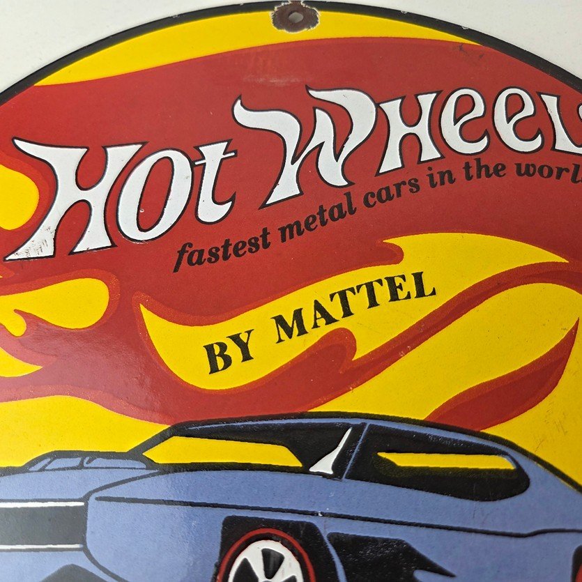 Vintage Hot Wheels Sign - Mattel Die Cast Cars Porcelain Gas Station Pump Sign - Image 3