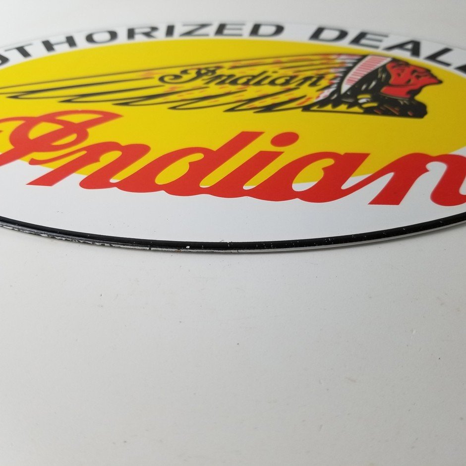 Vintage Indian Motorcycle Sign - Authorized Dealer Porcelain Gas Sign - Image 11