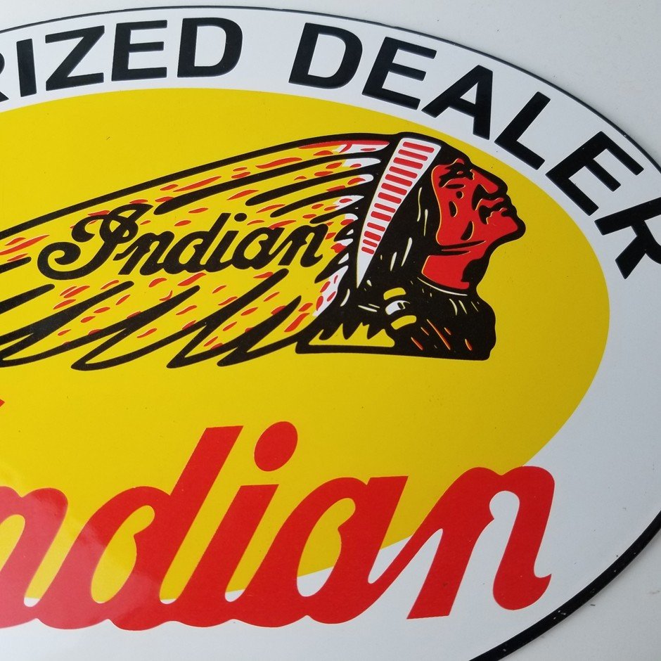 Vintage Indian Motorcycle Sign - Authorized Dealer Porcelain Gas Sign - Image 3