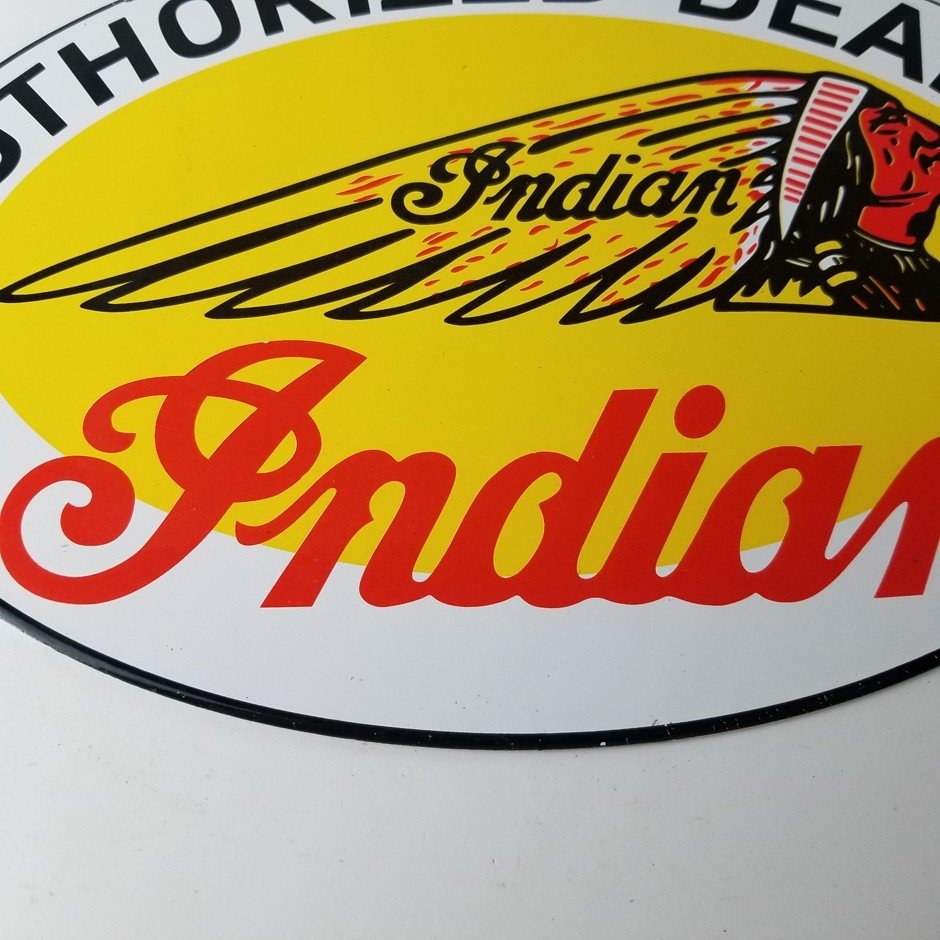 Vintage Indian Motorcycle Sign - Authorized Dealer Porcelain Gas Sign - Image 4