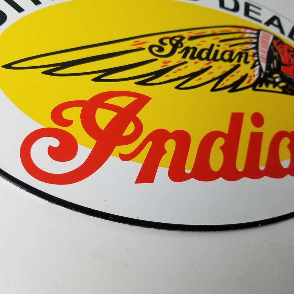Vintage Indian Motorcycle Sign - Authorized Dealer Porcelain Gas Sign - Image 7
