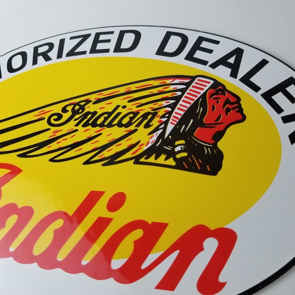 Vintage Indian Motorcycle Sign - Authorized Dealer Porcelain Gas Sign - Image 8