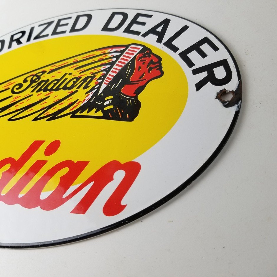 Vintage Indian Motorcycle Sign - Authorized Dealer Porcelain Gas Sign - Image 9