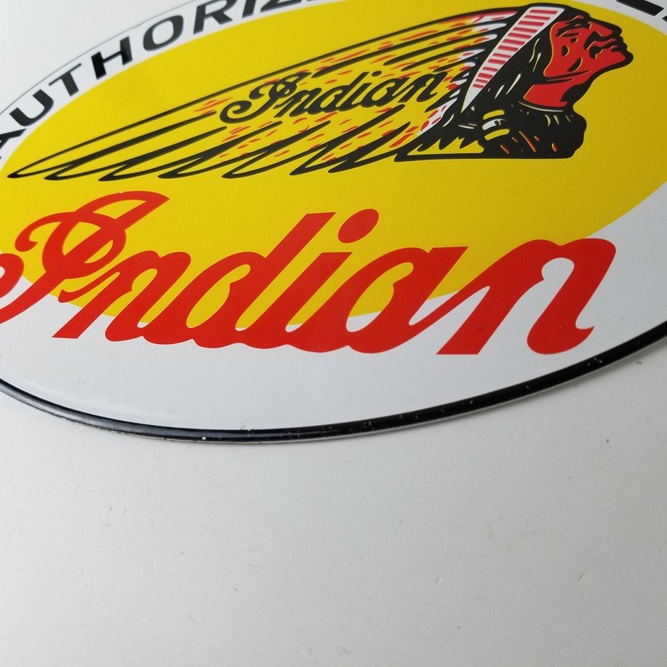 Vintage Indian Motorcycle Sign - Authorized Dealer Porcelain Gas Sign - Image 10