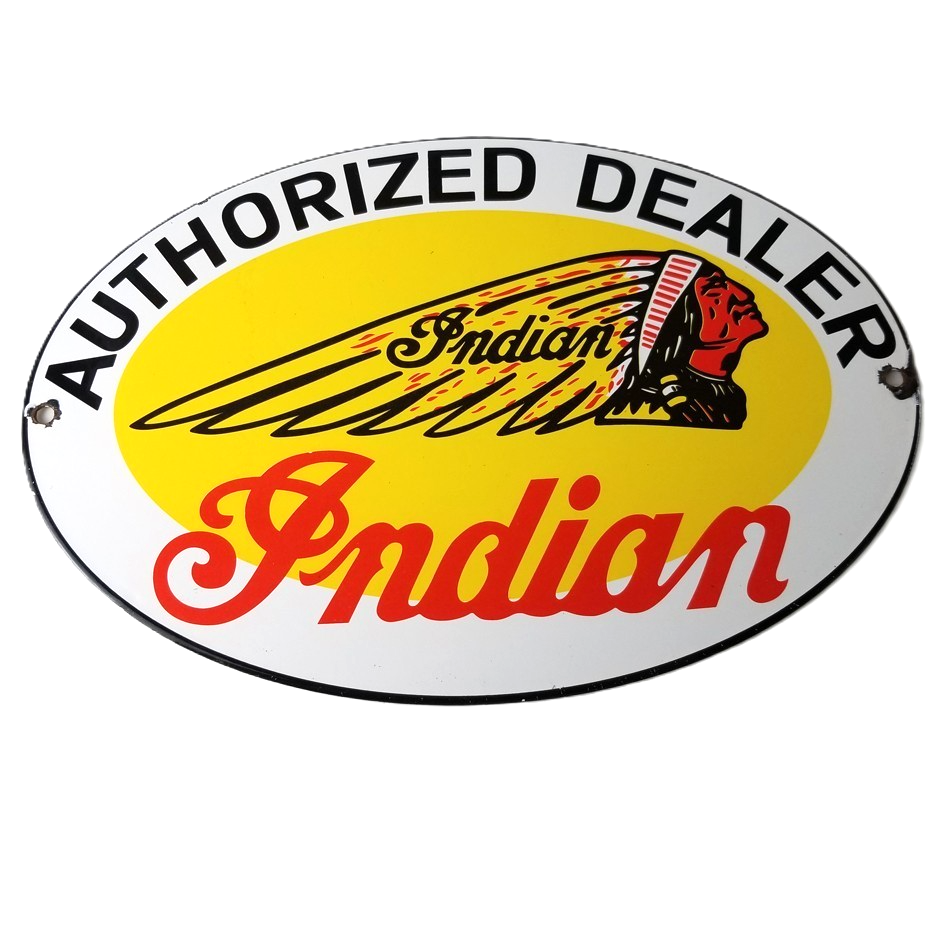 Vintage Indian Motorcycle Sign - Authorized Dealer Porcelain Gas Sign